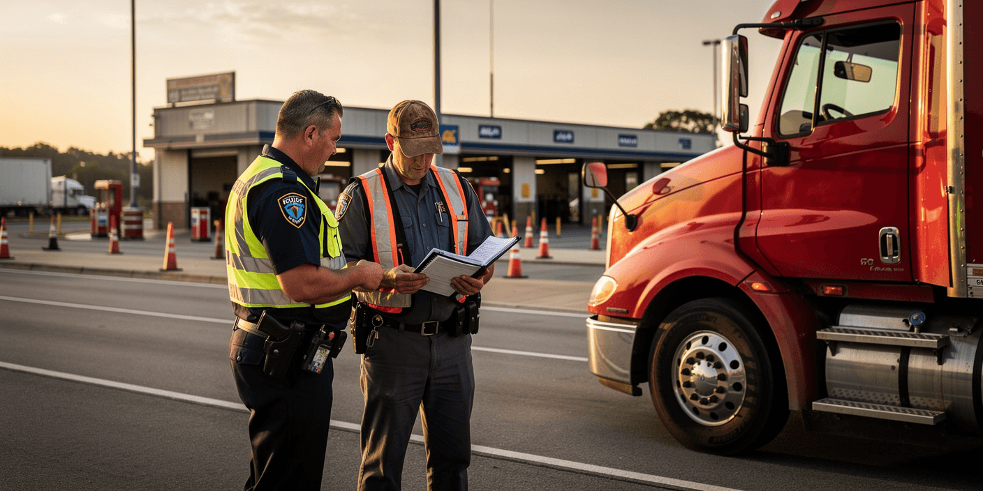 Commercial truck driver during a roadside inspection